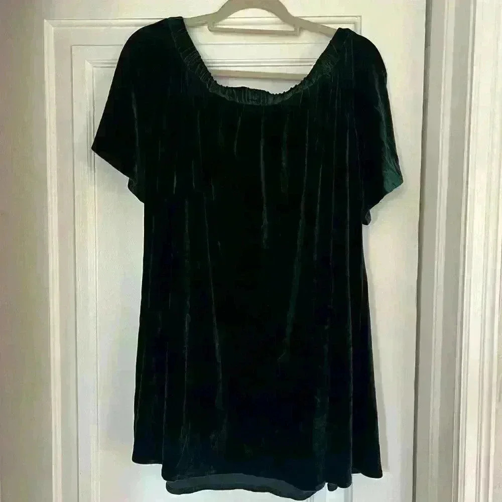 Gianni Bini green velvet babydoll dress off the shoulder mini christmas size L - Picture 8 of 13